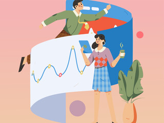 Business people working in flat vector concept operation hand drawn illustration
