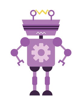 Concept Robot. This is an illustration of a purple cute robot on a white background. The robot is depicted in a flat, cartoon style with a friendly and approachable appearance. Vector illustration.