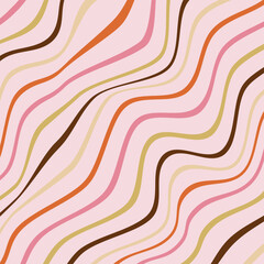 Abstract background of Psychedelic groovy Wavy Line design in 1970s Hippie Retro style. Vector pattern ready to use for cloth, textile, wrap and other.