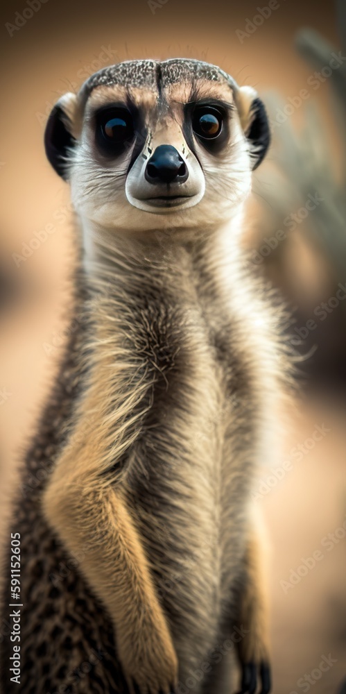 Poster close-up portrait of a meerkat with selective focus generative ai