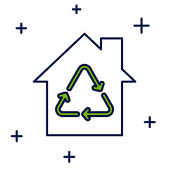 Filled outline Eco House with recycling symbol icon isolated on white background. Ecology home with recycle arrows. Vector