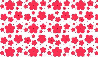 seamless background with red flowers on white 