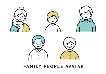 様々な世代の家族のアイコンセット　上半身　その１
