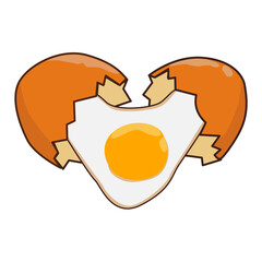 Chicken egg broken in half, follows yolk and protein. 
Cartoon