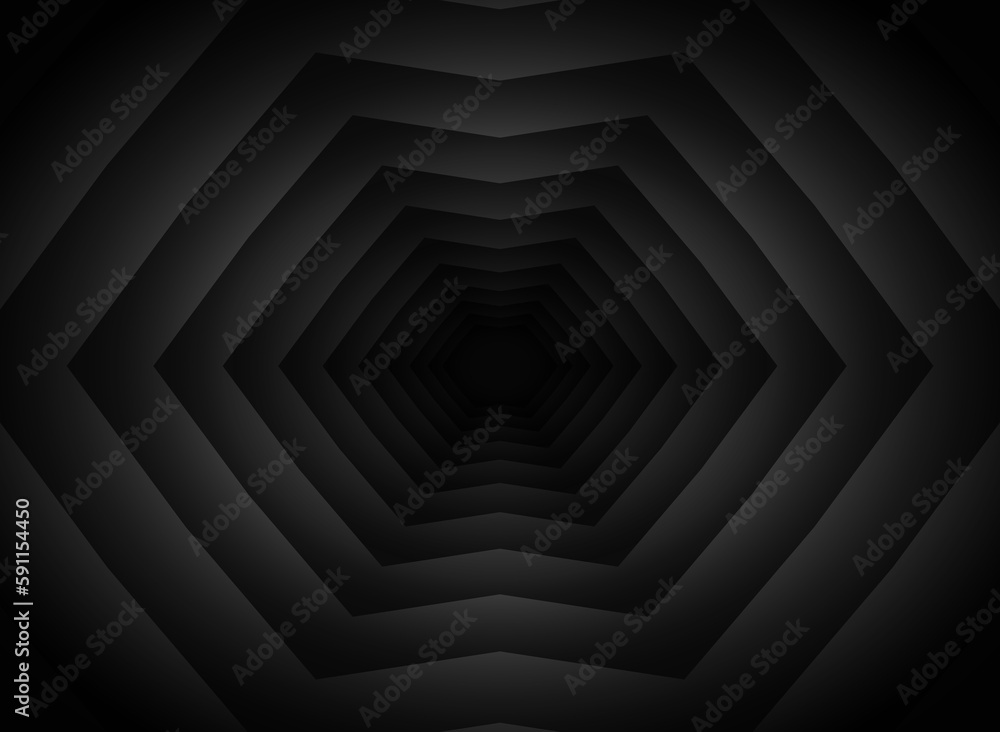 Poster abstract unusual horizontal illustration of curved volumetric gradient black and gray lines or shape