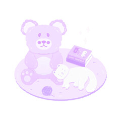 Cute pastel purple teddy bear doll toys sticker about bedroom stationary