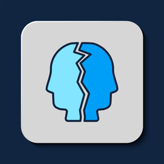 Filled outline Bipolar disorder icon isolated on blue background. Vector