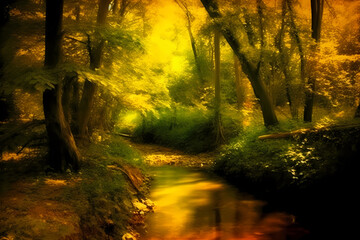 Autumn forest during sunny day