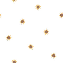 Seamless children watercolor minimalistic pattern with cute sunflowers. For fabric, textile, wrapping