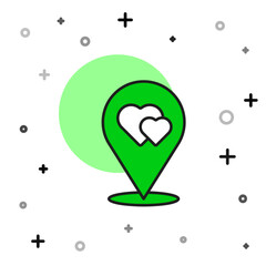 Filled outline Map pointer with heart icon isolated on white background. Valentines day. Love location. Romantic map pin. Vector