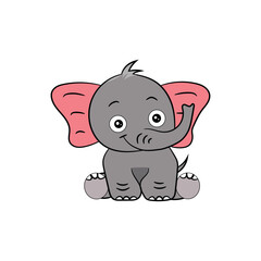 Vector cute happy elephant sitting illustration.