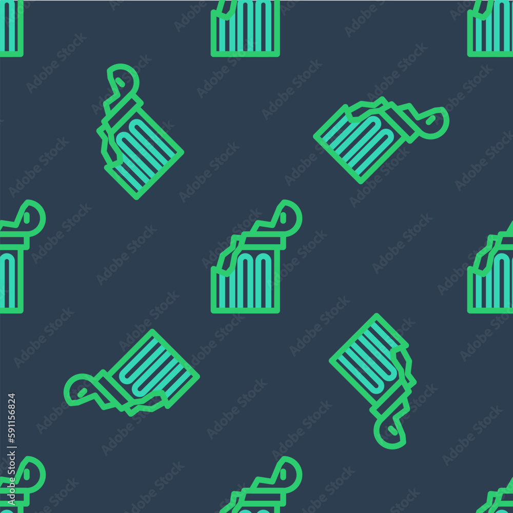 Poster line broken ancient column icon isolated seamless pattern on blue background. vector
