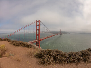 View of the Golden Gate Bridge from the Battery Spencer overlook in Sausalito, California, USA.