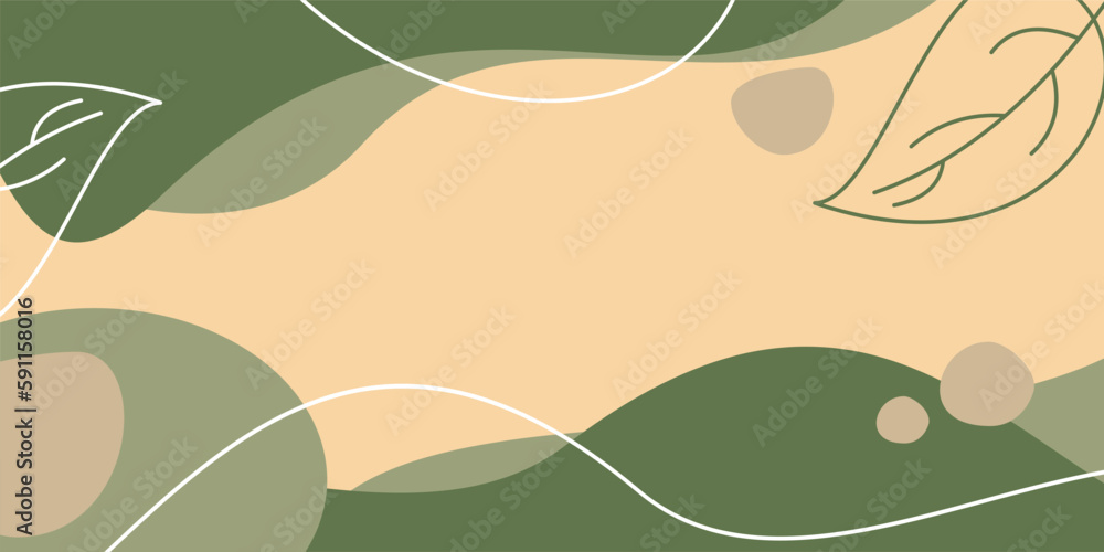 Poster earth day background green color abstract shapes, waves and leaves pattern with free space for text.
