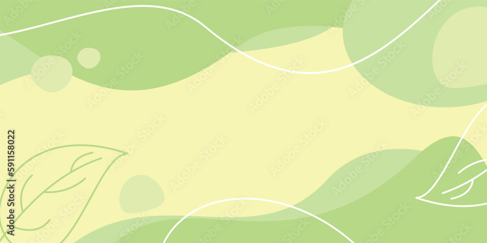 Poster earth day background green color abstract shapes, waves and leaves pattern with free space for text.