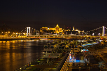 Fototapeta na wymiar budapest by night, nice bridge, old bridge with water