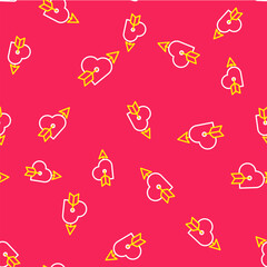Line Amour symbol with heart and arrow icon isolated seamless pattern on red background. Love sign. Happy Valentines day. Vector