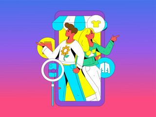 Internet celebrity e-commerce characters vector Internet hand-drawn illustration with live streaming
