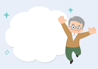 シニア男性と吹き出しのイラストセット