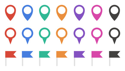 Big set of colorful map pins. Vector.
