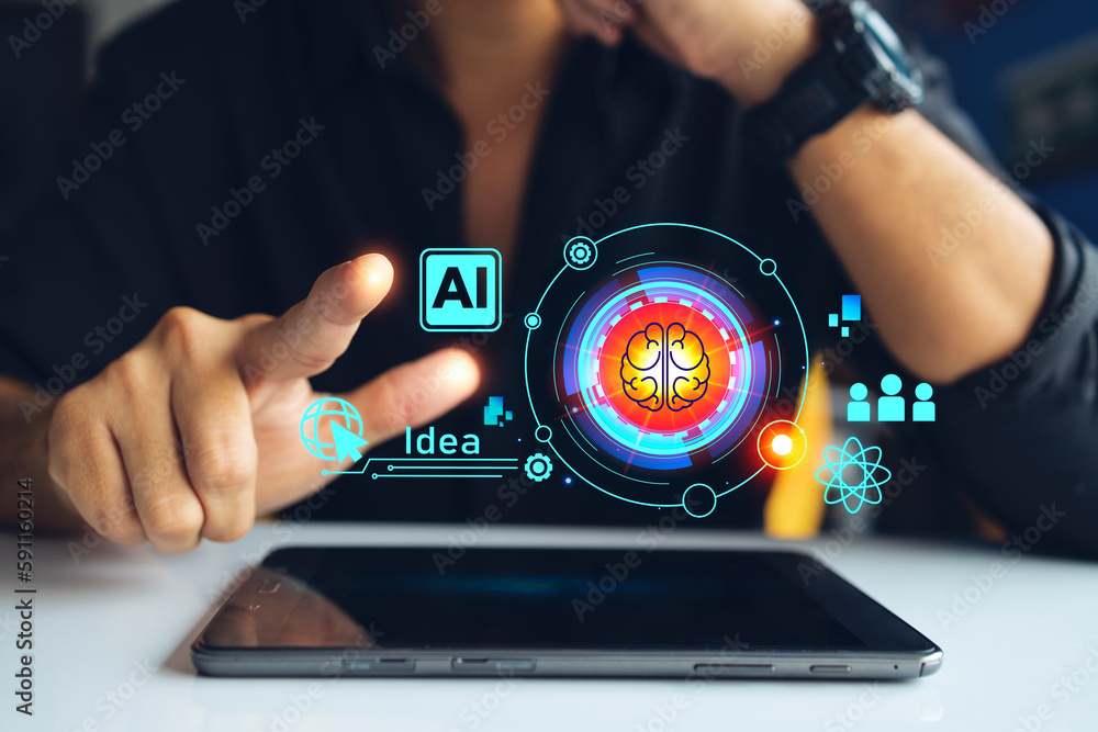 Aufkleber artificial intelligence machine learning business internet technology concept. hologram digital chat
