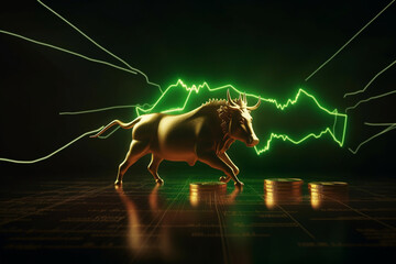 abstract bull in bull market, glowing charts and bull. Generative AI