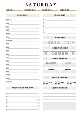 Minimalist planner pages templates daily. saturday plan