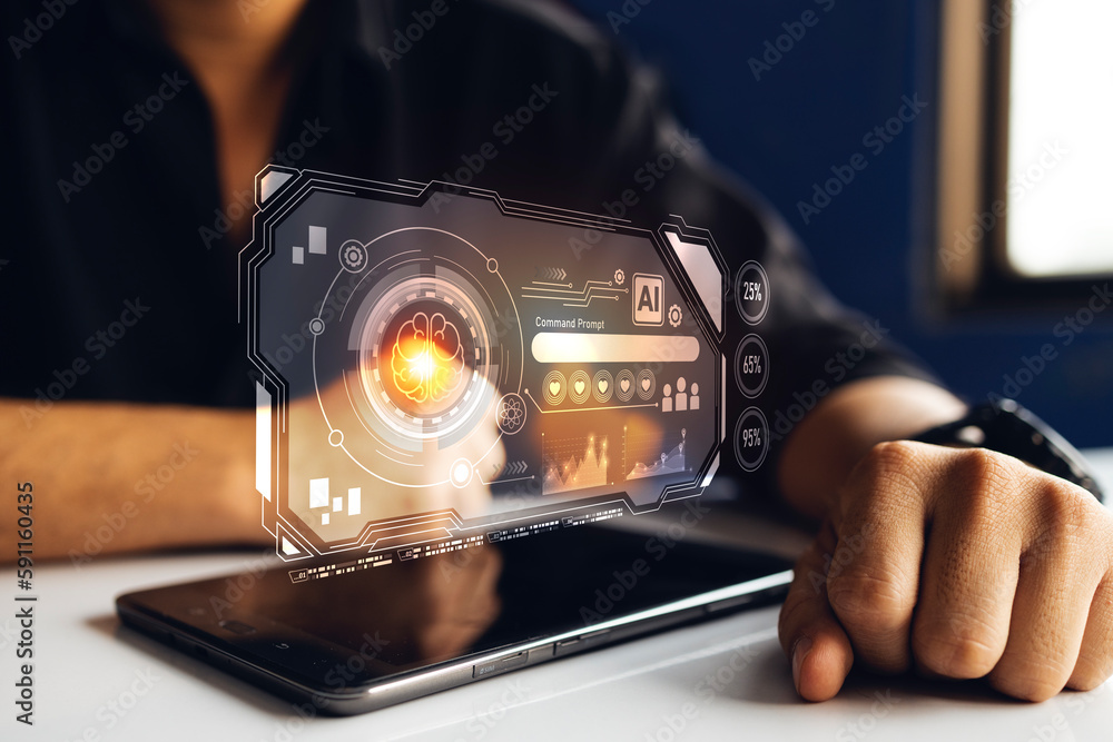 Aufkleber artificial intelligence machine learning business internet technology concept. hologram digital chat