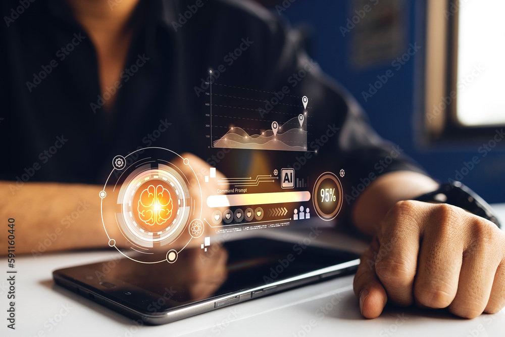 Aufkleber artificial intelligence machine learning business internet technology concept. hologram digital chat