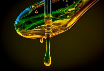 Medical marijuana concept Macro detail of dropper with CBD oil and cannabis live resin extraction isolated on white. Generative AI