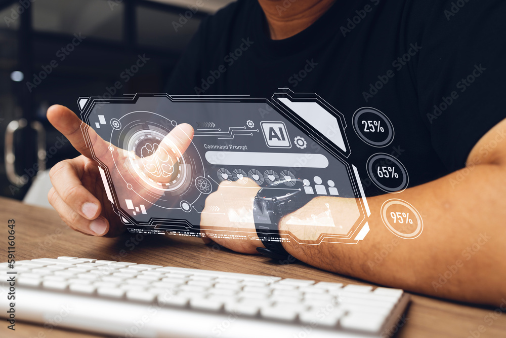 Aufkleber artificial intelligence machine learning business internet technology concept. hologram digital chat