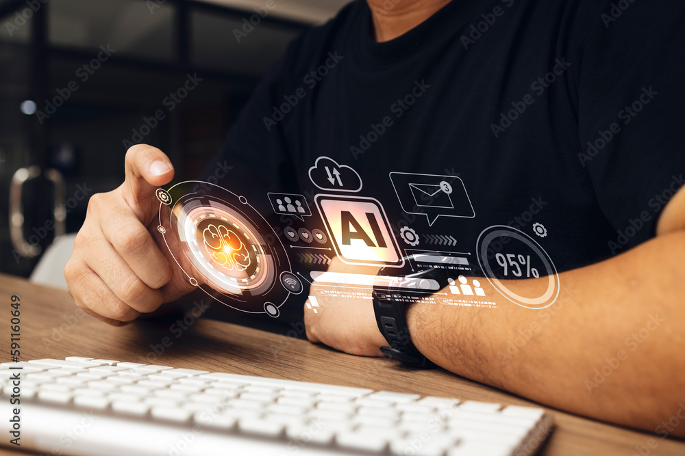 Aufkleber artificial intelligence machine learning business internet technology concept. hologram digital chat