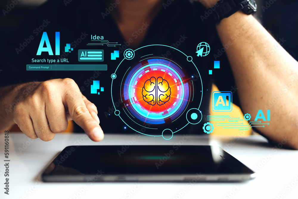 Aufkleber artificial intelligence machine learning business internet technology concept. hologram digital chat