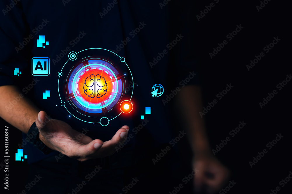 Aufkleber artificial intelligence machine learning business internet technology concept. hologram digital chat