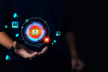 Artificial intelligence Machine Learning Business Internet Technology Concept. hologram digital chatbot, application, conversation assistant,digital chatbot on virtual screen.