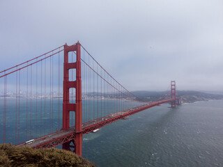 View of the Golden Gate Bridge from the Battery Spencer overlook in Sausalito, California, USA.