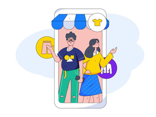 Internet celebrity e-commerce characters vector Internet hand-drawn illustration with live streaming
