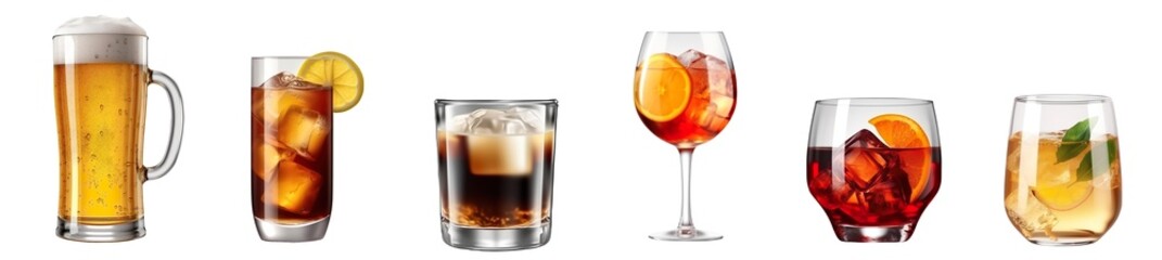 collection of drinks isolated on transparent background, Generative Ai