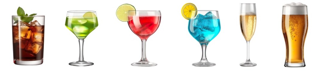 Fototapeta na wymiar collection of drinks isolated on transparent background, Generative Ai