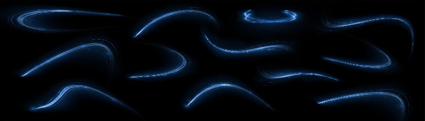 Blue glowing shiny lines effect vector background. Luminous white lines of speed. Light glowing effect. Light trail wave, fire path trace line and incandescence curve twirl.