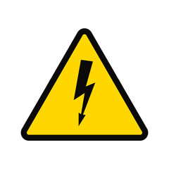 Yellow warning hazard symbol - high voltage sign, yellow triangle -attention high voltage, arrow.