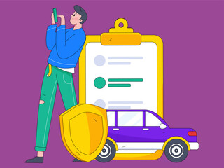 Buy insurance for car flat character vector concept operation hand drawn illustration
