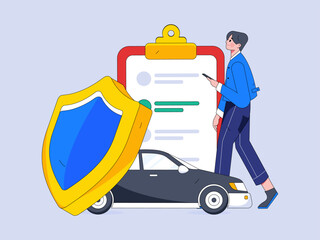 Naklejka premium Buy insurance for car flat character vector concept operation hand drawn illustration 