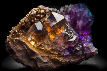 Macrophotography of amethyst on black background