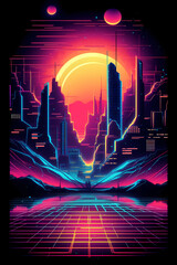 Retro 80's Neon Illustration - New Retro Wave - AI Generated