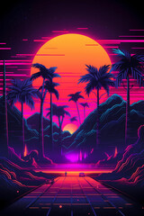 Retro 80's Neon Illustration - New Retro Wave - AI Generated