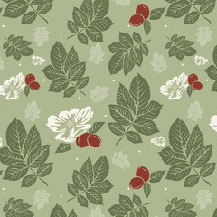 Rosehip seamless floral pattern in colored vector. Flowers Pattern in vector on transparent and green backgrounds separately. Seamless pattern in the color wild rose flowering floral background