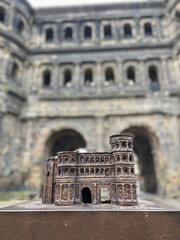 Trier, Germany, November 27, 2022: The Porta Nigra, the emblem of Trier (Germany's oldest city), is...