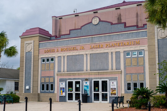 Front of Louis J. Roussel, Jr. Laser Planetarium in Historic Rivertown on March 31, 2023 in Kenner, Louisiana, USA