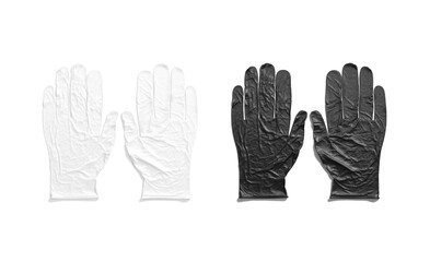 Obraz premium Blank black and white rubber gloves mockup lying, top view
